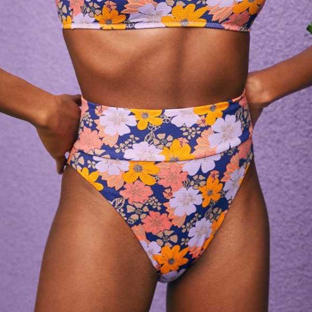 NEW Aerie Pique High Cut Floral Cheeky Bikini Swim Bottoms